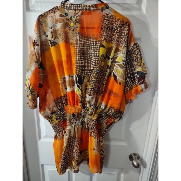 Erica Brooke Collection Top Super Plus Size 32 Orange Multicolor Elastic Waist - Picture 4 of 8